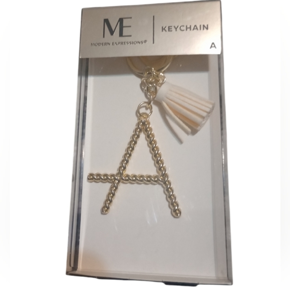 New Modern Expressions Letter "A" Gold Toned Bag Charm with Cream Colored Tassle